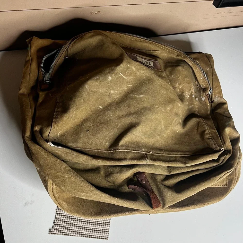 Vintage Military Canvas Garment Bag Khaki Travel Suitcase Leather Distressed